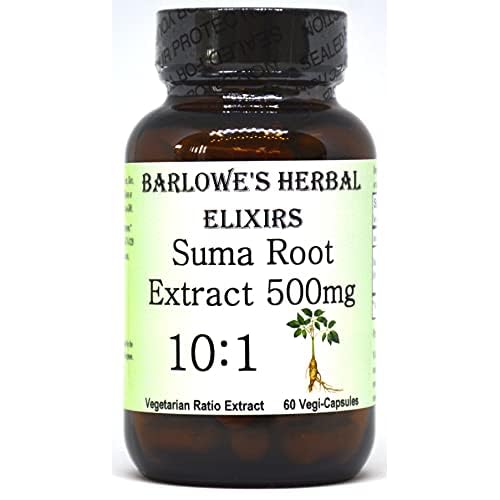 Barlowes Herbal Elixirs Suma Root Extract Supplement | Pfaffia Paniculata | 10:1 Concentrated Extract | 500mg Per Capsule | 60 Vegan Capsules | Stearate-Free, Glass Bottled, Additive-Free
