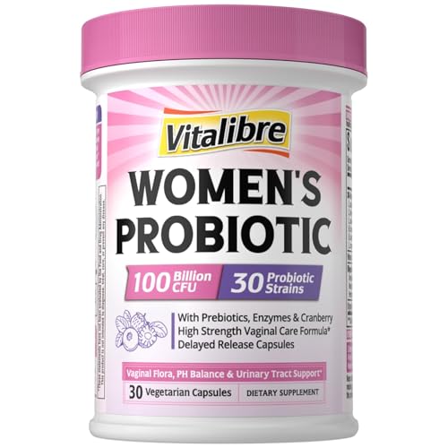 Probiotics for Women 30 Strains, 100 Billion CFU Vaginal Probiotics with Digestive Enzymes, Prebiotics & Cranberry for Urinary Tract Health, pH Balance, 30 Veggie Capsules