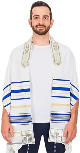 Holy Land Market New Covenant Prayer Shawl with Bag, Card & Tallit Brochure, Soft Fabric, 72x22 Inches for Women and Men