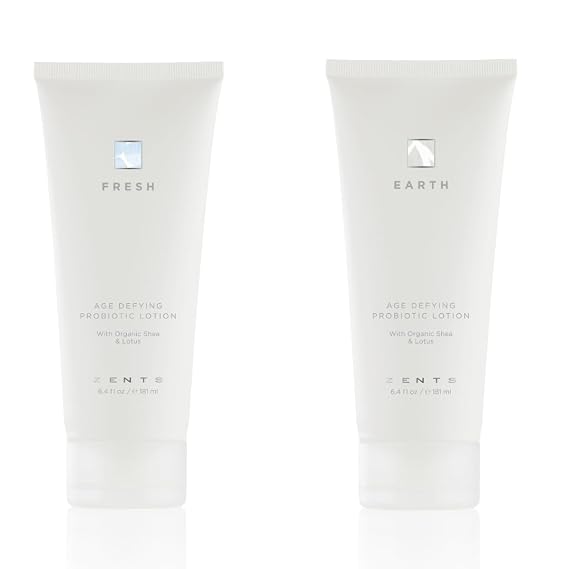 Zents Age-Defying Probiotic Lotion Set (Fresh & Earth Fragrances) | Moisturizing Lotion with Hyaluronic Acid & Organic Shea Butter | Nourishes & Hydrates Skin | 6.4 fl oz Each