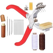 Stitching Hole Punch BUTUZE,4mm Silent Leather Hand Pliers(French 4 Teeth and 2 Teeth) with Leather Needle,Wooden Needle Case,Waxed Thread for Belts, Straps, Saddles, Shoes, Fabric, Leather DIY