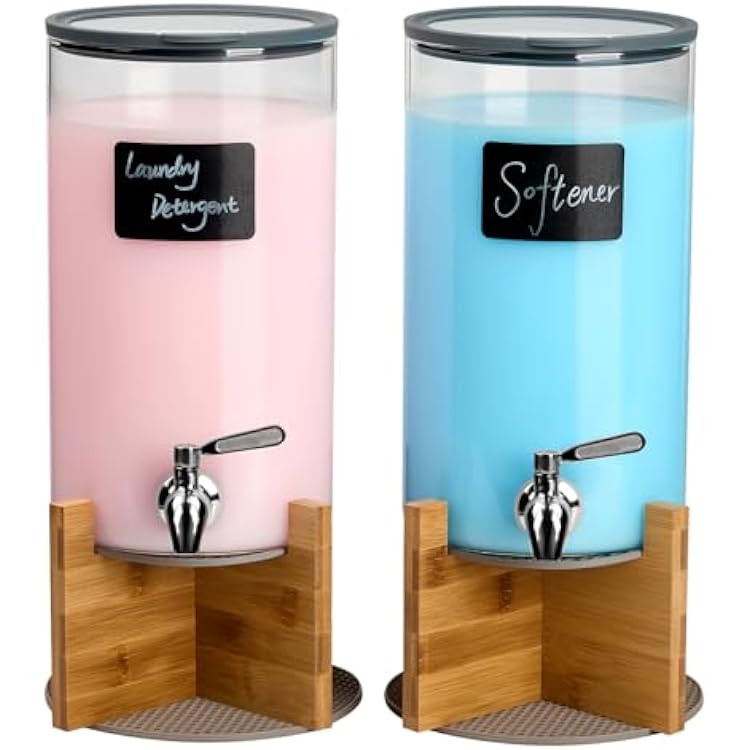 Glass Laundry Detergent Dispenser with Holder,1.1 Gallon Laundry Liquid Dispensers with Stainless-Steel Tap,Large Glass Fabric Softener Containers with Stand for Laundry Room Organization
