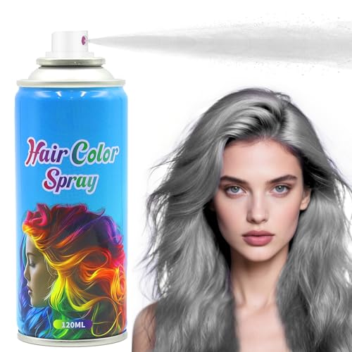 Gray Hair Dye, Gray Hair Spray, Temporary Hair Color Spray For Kids Women Men, Temporary Hair Dye, Washable & Non-Sticky Hair Wax For Cosplay Party, DIY, Christmas Party, Halloween 120 ml