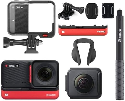 Insta360 ONE RS Twin Edition Waterproof 4K 60fps Action Camera 5.7K 360 Camera 48MP Photo Active HDR with Extendable Selfie Stick, Helmet Mount Kit and Extra Battery