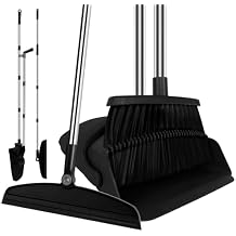 Broom with Dustpan Combo Set and Silicone Air Broom Kit, 51" Long Handle Floor Squeegee, Black Household Kit for Glass Window Rugs Pet Hair Home