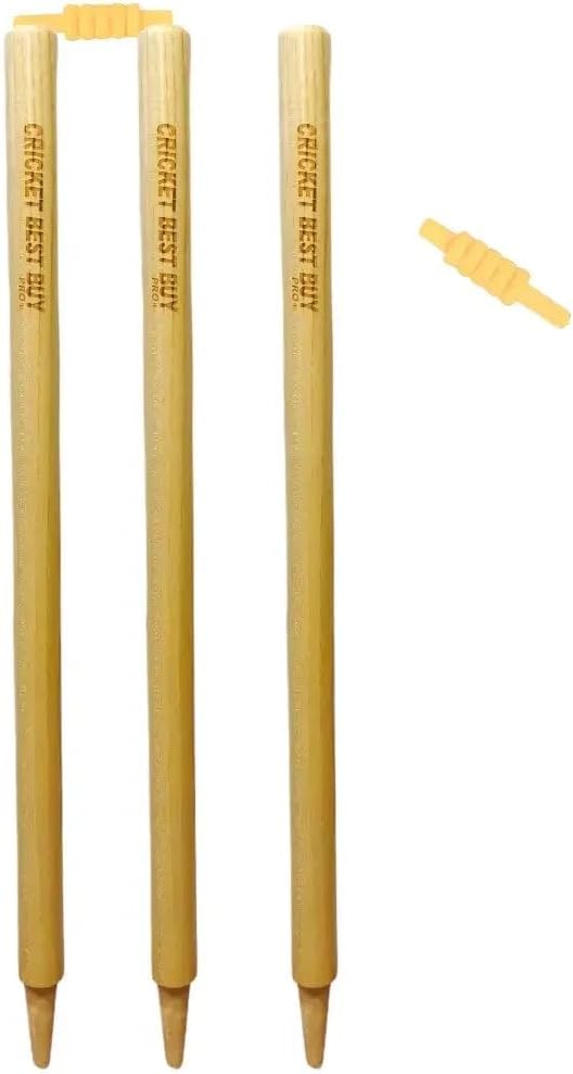 Cricket wickets with bails - Cricket Stumps Made of Wood, Set of 3 Stumps for Cricket with 2 bails, T20 Cricket Wicket, Cricket Stumps