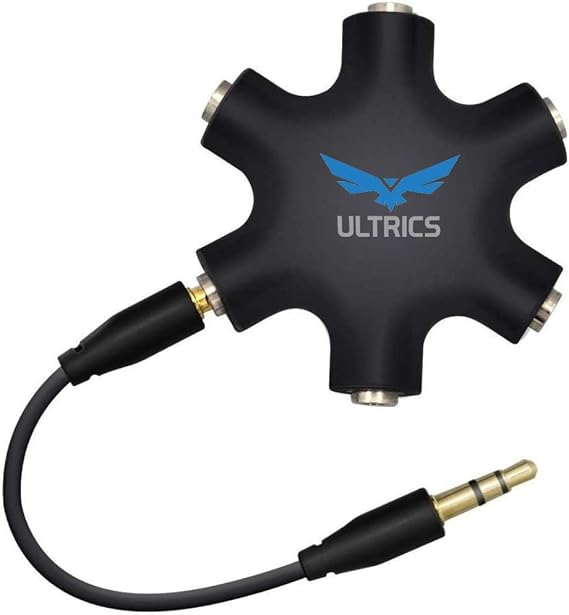 ULTRICS Headphone Splitter, 3.5mm Male to Female Multi Earphone Audio Splitter, 5 Ports Stereo Headset Adapter Compatible with iPhone Smartphone Tablet Laptop PC PS4 Xbox MP3 Player Speaker – Black