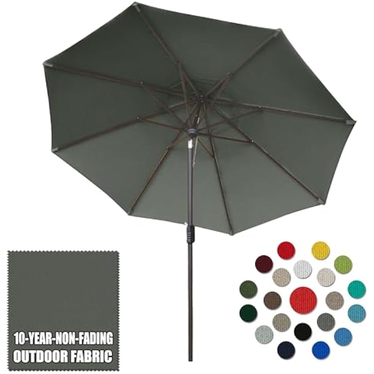 Eurmax USA 10-Year-Non-Fading 10Ft Market Umbrella Outdoor Patio Umbrella Table Umbrella with 8 Ribs,Hand Crank and Ventilation Classic-Charcoal