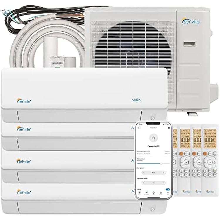 Senville 36000 BTU Quad Zone Mini Split Air Conditioner Heat Pump, 3 Ton, 4 Zone, Works with Alexa, White