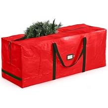 ZOBER 9 Ft Large Christmas Tree Storage Bag - Fits 9 Ft Artificial Trees - Plastic, Waterproof Christmas Tree Bag For Storage Box For Xmas - Strong, Durable Handles - Label Card Slot - Red