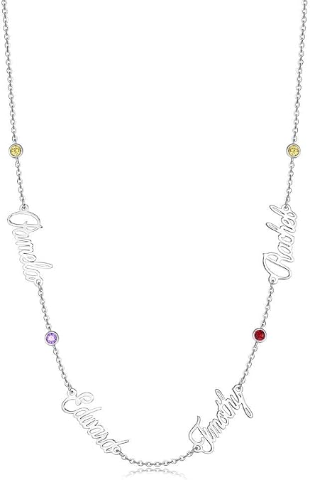LONAGO Personalized 925 Sterling Silver Name Necklace with Simulated Birthstone Custom Made Any Nameplate Pendant Jewelry for Women