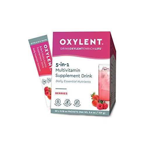 Oxylent 5-in-1 Multivitamin Powder Supplement Drink Mix - Sugar-Free & Effervescent for Easy Absorption of Vitamins, Minerals, Electrolytes, Antioxidants - Berries Flavor, 30 Count