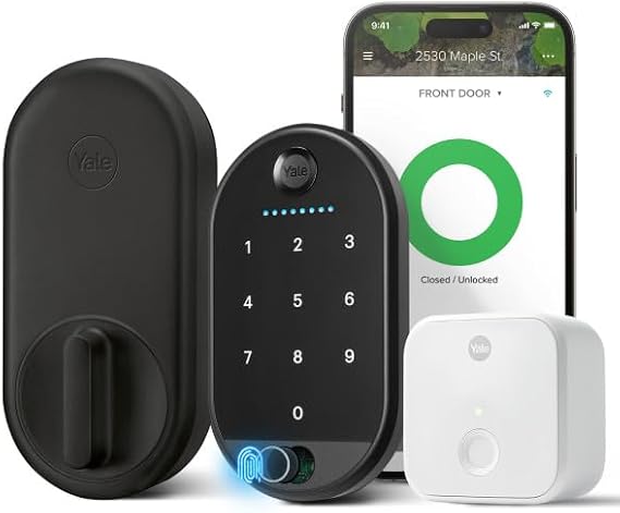 Yale ApproachTM Lock Deadbolt, Black Suede Key-Free Smart Entry Door Lock with Wi-Fi Connected Touchscreen Keypad and Biometric Fingerprint Scanner for Code Entry, B-YRR110-F-WF1-N-BSP