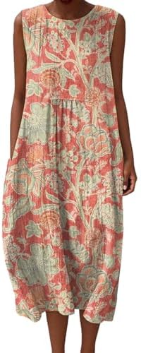 Women's Vintage Floral Print Casual Dress 2025 New Sleeveless Floral Flowy Long Dresses Summer Outfits
