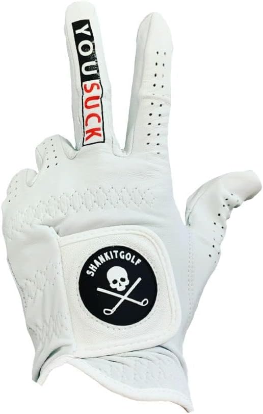 SHANKITGOLF "You Suck Men's Funny Golf Glove - Cabretta Leather, Tour Soft Feel, All Weather Grip - Fun Gloves for Golfers
