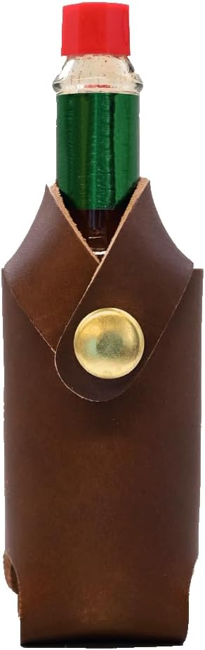 Hot Sauce Holster - Full Grain Leather Belt Holder - Solid Brass Snap - Convenient Slip-On Hot Sauce Bottle Holster - Fits 2 oz. Tabasco & Cholula Bottles - Made in USA
