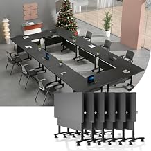 Conference Table,Modern Folding Conference Room Tables,Flip Top Mobile Meeting Table with Wheels,Convertible Seminar Room Tables,Modular Stackable Training Table for Office Classroom (6, E, 70.8in)