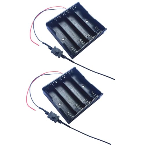 2PCS 18650 Battery Holder with Extend Button Switch Leads Battery Case Box for Arduino Project Electronic Circuit, 4 x 3.7V 18650 4slots Battery Holder