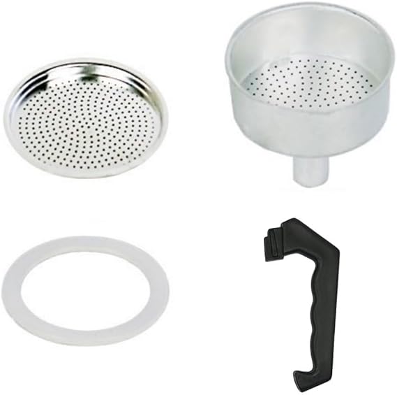 Replacement Set For Espresso Coffee Moka Pot Handle, Gasket, Funnel, Filter(3 Cup)