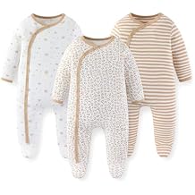 JELYLOVE Unisex Baby Boy Girl Footies Rompers Cotton Long Sleeve 3 Pack Infant Jumpsuits 0-12Months Babies' Outfits