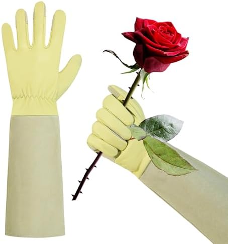 HANDLANDY HLDD Long Gardening Gloves for Women Men - Leather Rose Pruning Gloves Thorn Proof - Breathable Working Glove