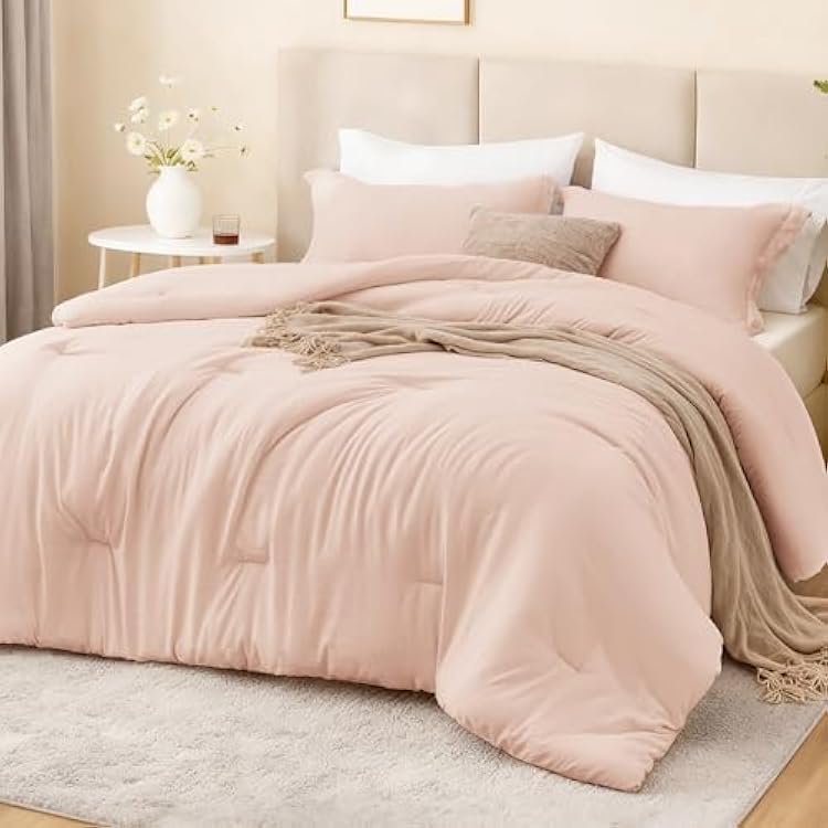 Loves cabin Pink Queen Comforter Set, 3-Piece Prewashed Bed Set with 1 Comforter 90 x 90 in & 2 Pillowcases, Lightweight & Breathable for All Seasons | Soft, Breathable, Lightweight, Comfortable