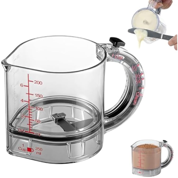 4-in-1 Adjustable Measuring Cup, Multi-Functional Kitchen Tool with Push-Button, with Adjustable Base & Scraper-Style Seal Base, Space-Saving Nesting Design for Cooking, Baking, Liquid & Dry Measure