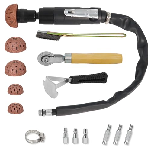 Air Tire Repair Polish Patch Kit Heavy Duty - Includes 2500RPM Air Tire Buffer, Tire Inner Liner Scraper, 4 Tungsten Steel Buffing Wheel, Patch Roller, Wire Brush - Professional Tire Patch Tools
