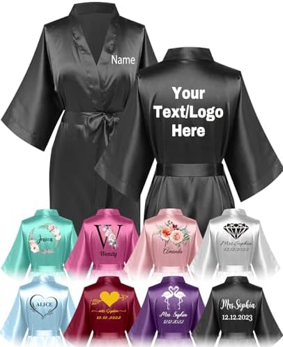 Personalized Robes for Women Custom Bridesmaid Silky Satin Robe Pajamas with Name Gifts for Bridal Party Wedding