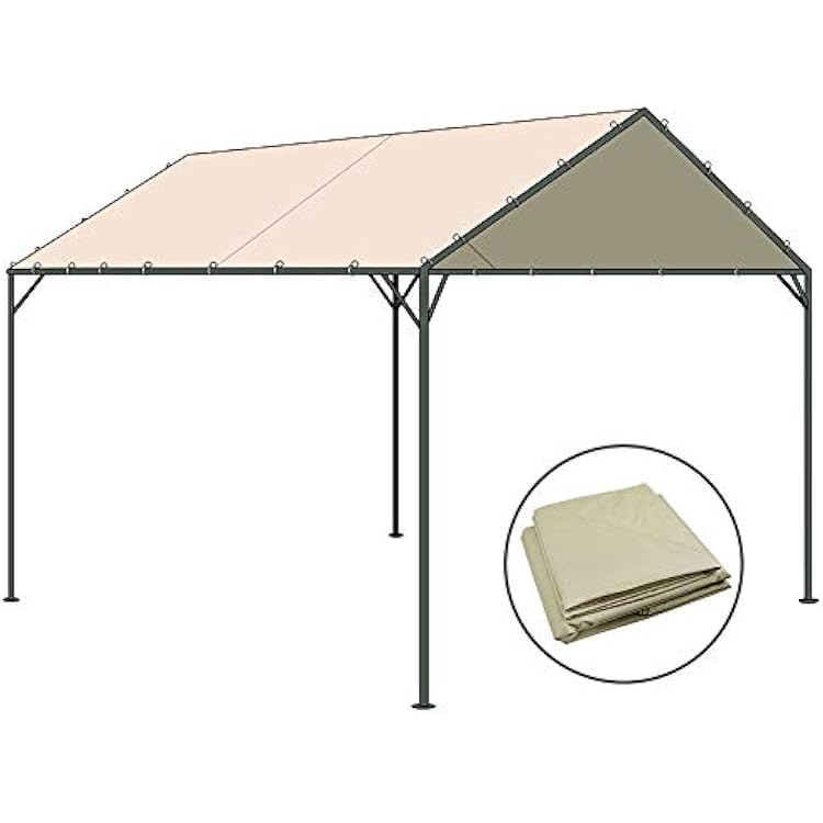 Eurmax Patio Garden Gazebo 10 x 10 Feet Herringbone Canopy with Soft Top Outdoor Canopy Carport, Khaki