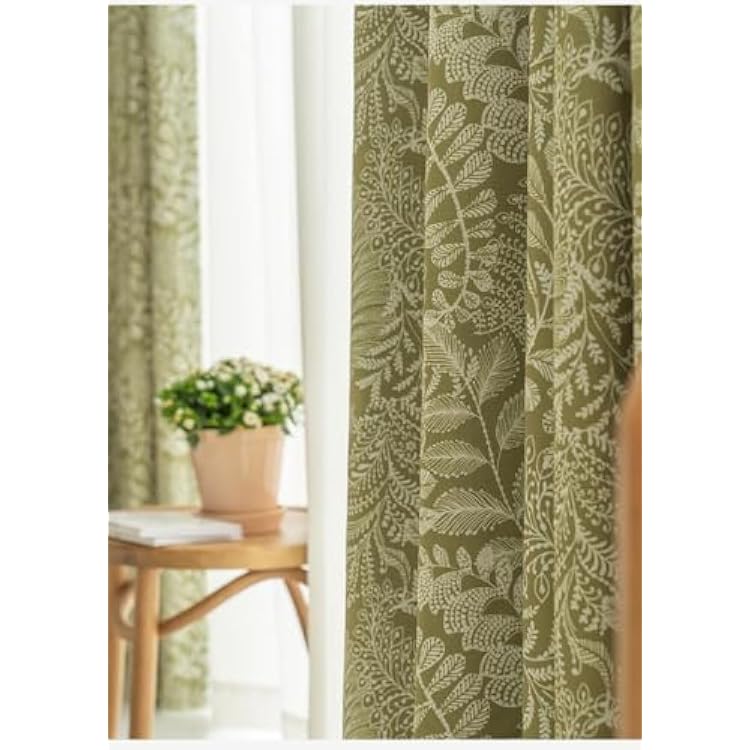 Sage Green Linen Curtains 84 inch, Room Darkening Floral Farmhouse Drapes for Living Room 60% Blackout Grommet Window Treatment for Bedroom Playroom, W100 x L84 inch, 1 Panel