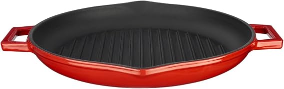 Lava Casting Round Frying Pan with Metal Handle, 30cm, Red