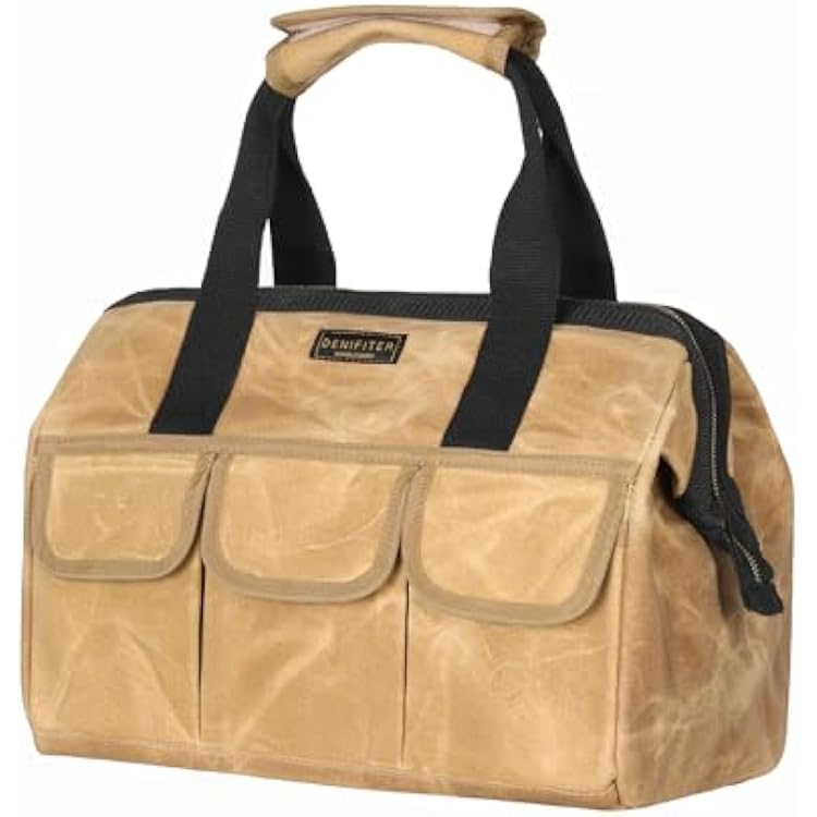 Tool Bag, 15-inch Heavy Duty Wide Mouth Water-Resistant Tool Pouch, Tool Tote with Handle for Tools, Wrenches, Screwdrivers 15 X 7.8 X 11.5 inch | Khaki