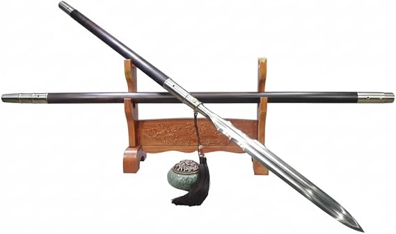 Chinese Spear,Lance,Hand Forged,Heat Tempered(Damascus Steel Spearhead,Ebony Rod) Length 86"