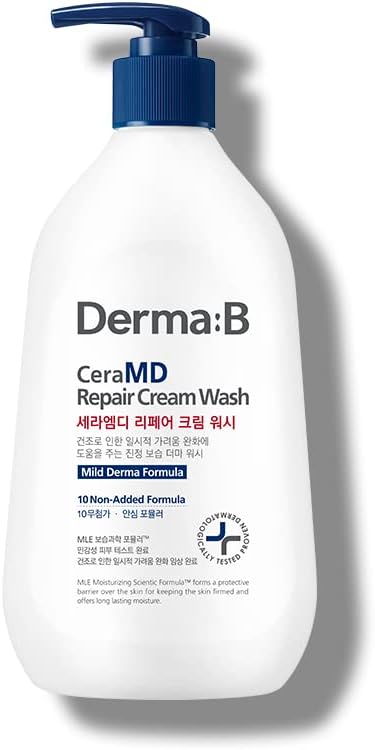 Derma B Ceramd Repair Cream Wash, Unscented Fragrance Free Creamy Face & Body Cleanser For Dry Sensitive Itchy Skin, Deep Moisture Paraben-Free Body Wash, Cream To Foam Cleanser, 13.5 Fl. Oz., 400 ml | Creamy Face & Body Cleanser | Fragrance-Free Body Wash for Dry Sensitive Skin | Deep Moisture Foam | Paraben-Free | Unscented