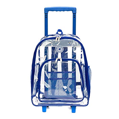 K-Cliffs Rolling Clear Backpack Heavy Duty Bookbag Quality See Through Workbag Travel Daypack Transparent School Book Bags wWheels