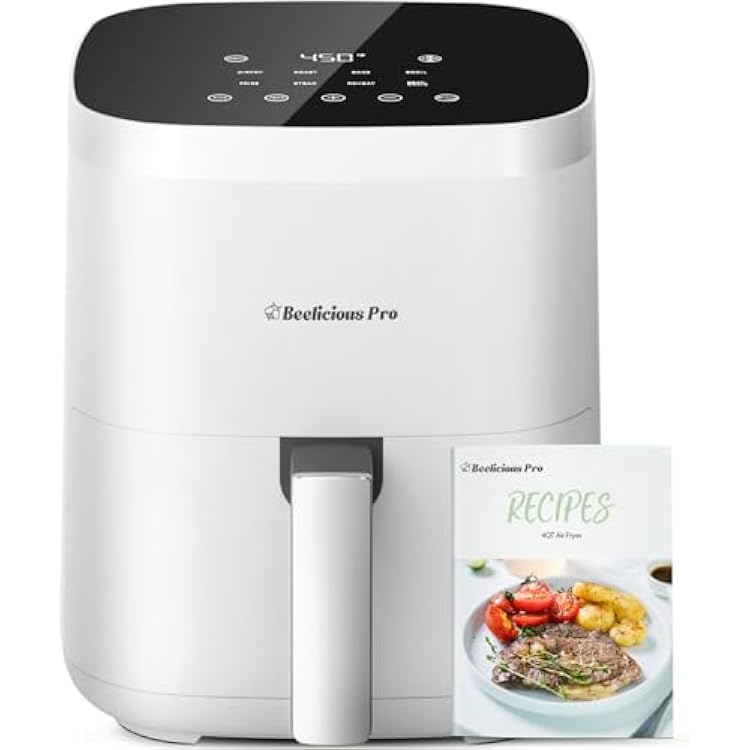 Air Fryer, Beelicious 8-in-1 Smart Compact 4QT Air Fryers,Shake Reminder,450F Digital Airfryer with Flavor-Lock Tech,Tempered Glass Display,Fit for 1-3 People, Bright White