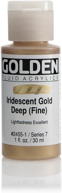 Fluid Acrylics by GOLDEN, Iridescent Gold Deep (Fine), 1 fl. oz. Bottle, Professional Acrylic Paint, Semi-Opaque