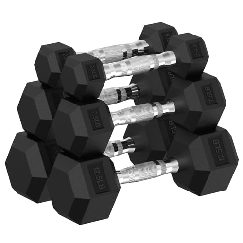 Hex Dumbbell 45-400 lb Set, Rubber Encased Exercise & Fitness Dumbbells for Home Gym, Non-Slip Handle Design for Secure & Comfortable Grip, Hand Weights for Strength Training