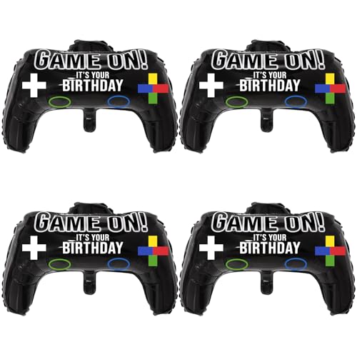 Gejoy 4 Packs Video Game Party Balloon 23.6 x 15.7 Inch Game Controller Aluminum Foil Balloon for Birthday Party Decoration