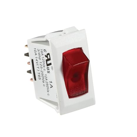 RV Designer S241-10A White w/Red DC Rocker Switch Illuminated On/Off