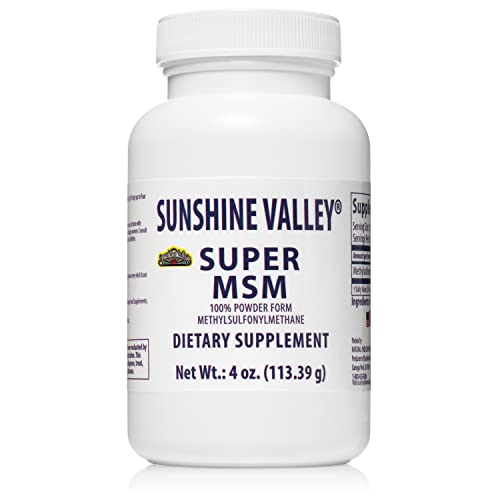 Sunshine Valley Super MSM Powder Methylsulfonylmethane Unflavored Dietary Supplement Pure Crystals, 4 oz
