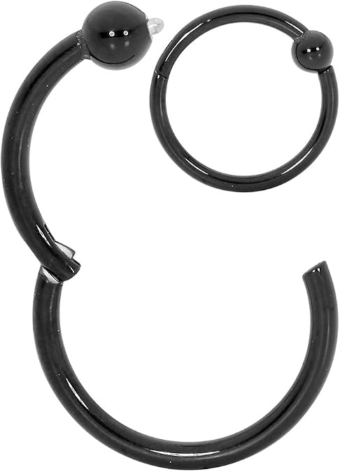365 Sleepers 1Pc Titanium 20G - 14G Hinged Ball Closure Segment Ring Hoop Nickel Free Septum Nose Lip Tragus Helix Earring Body Piercing Jewelry, 6mm-10mm