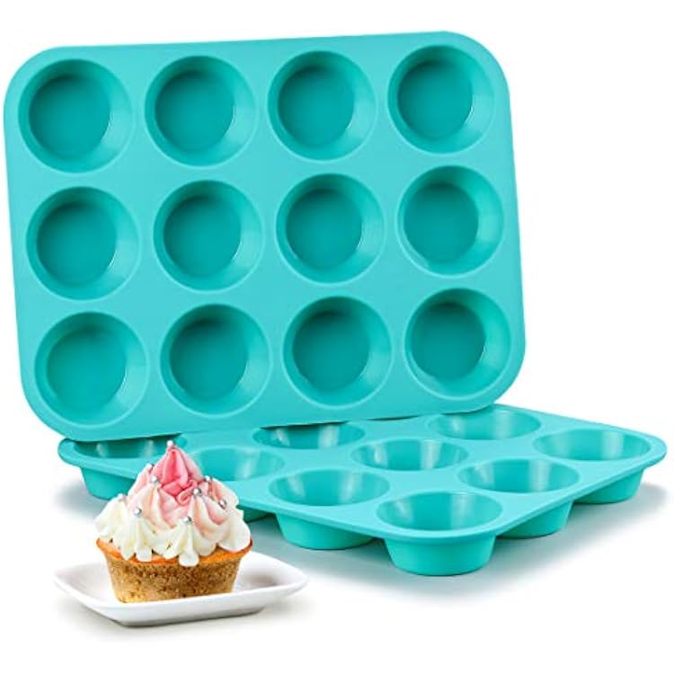 CAKETIME Silicone Muffin Pan Set, Cupcake Pans 12 Cups Silicone Baking Molds, Food Grade, Pinch Test Approved, Pack of 2