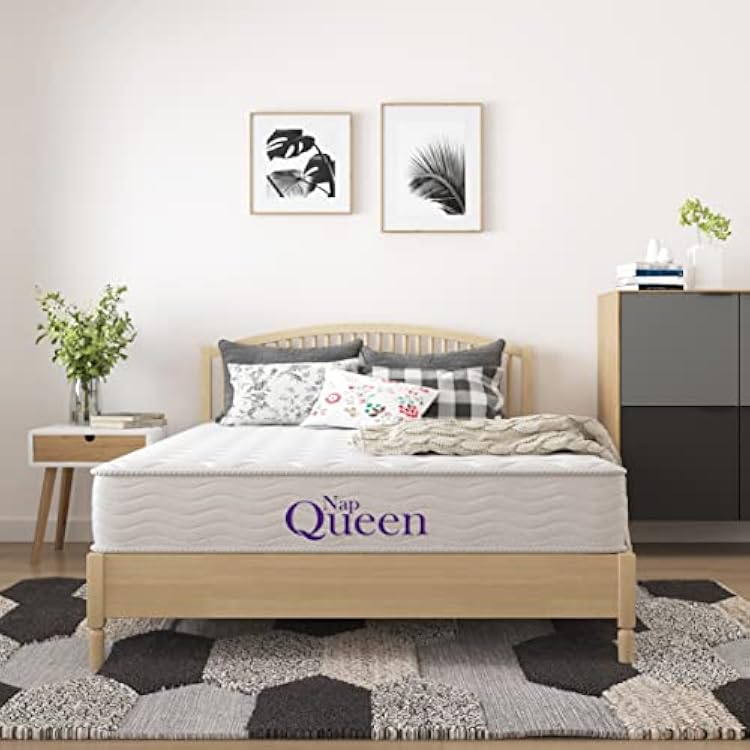 NapQueen 6 Inch Innerspring Queen Size Medium Firm Support Relief Mattress, Bed in a Box, White
