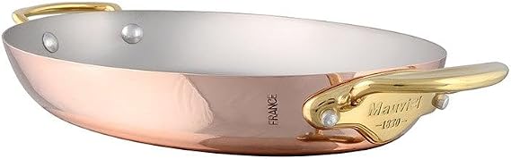 Mauviel M'Heritage 150 B 1.5mm Polished Copper & Stainless Steel Oval Pan With Brass Handles, 9.8-in, Made in France