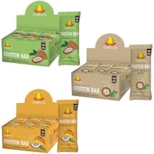 AMRITA Chocolate Maca (12 bars) + Mango Coconut (12 bars) + Dark Chocolate Quinoa (12 bars) Vegan 15g Protein Bars Bundle - High Fiber Low Sugar Meal Replacement Bars