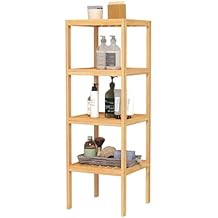 kinbor Bamboo Bathroom Storage Shelf Freestanding, 4 Tier Shelving Unit Corner Rack for Bathroom