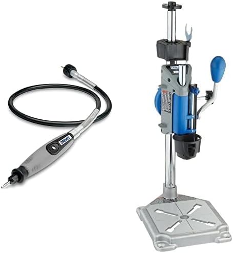 Dremel 225 Flex Shaft Rotary Tool Attachment with Comfort Grip and 220-01 Drill Press Rotary Tool Workstation Stand with Wrench - Ideal for Detail Metal Engraving, Wood Carving, and Jewelry Polishing