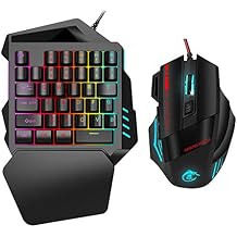 One Handed Gaming Keyboard Kit, USB Wired LED Backlight Ergonomics Keyboard Adajustable DPI for for Android for OS X